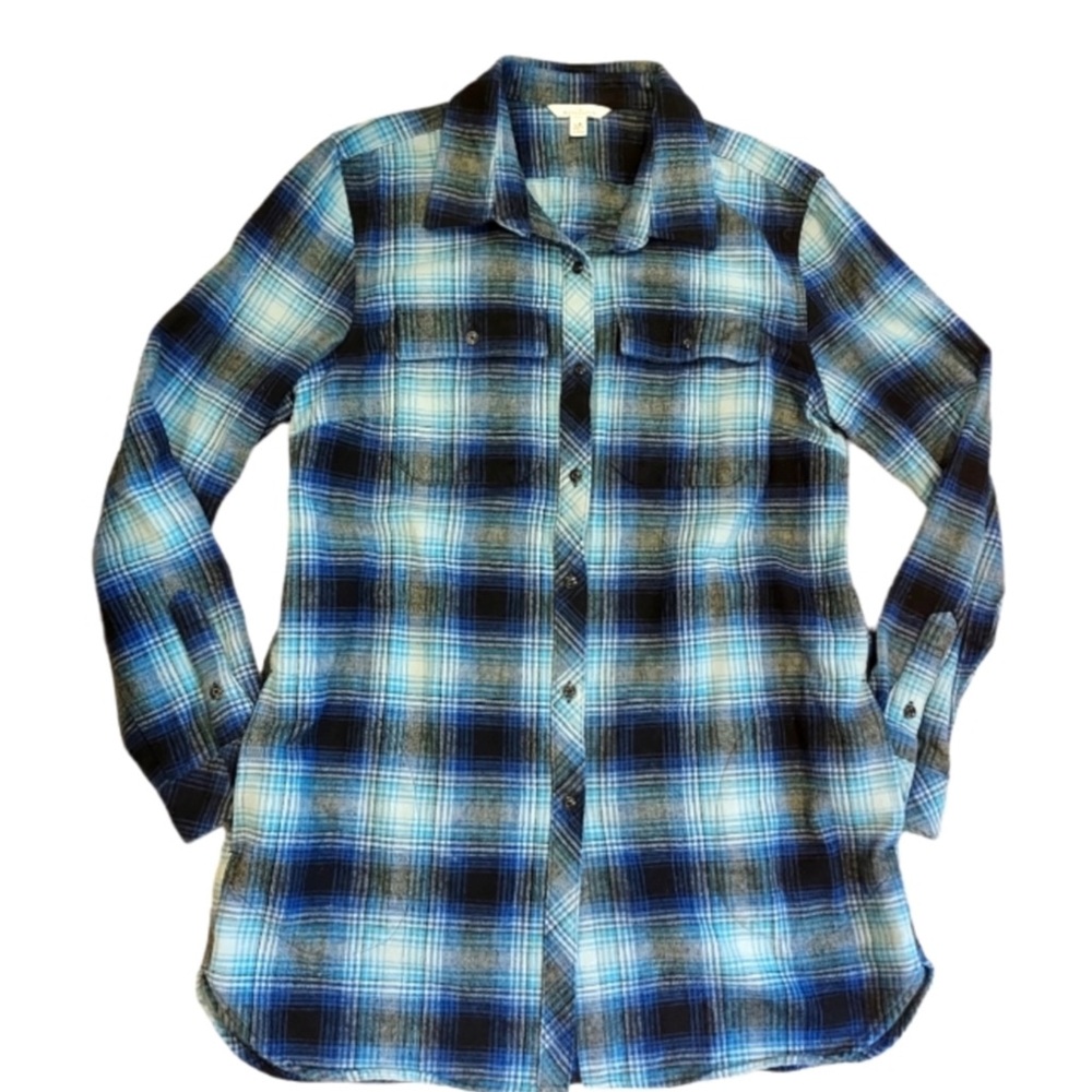 L.L. Bean Signature Chamois Tunic Button-Down Plaid Flannel size L